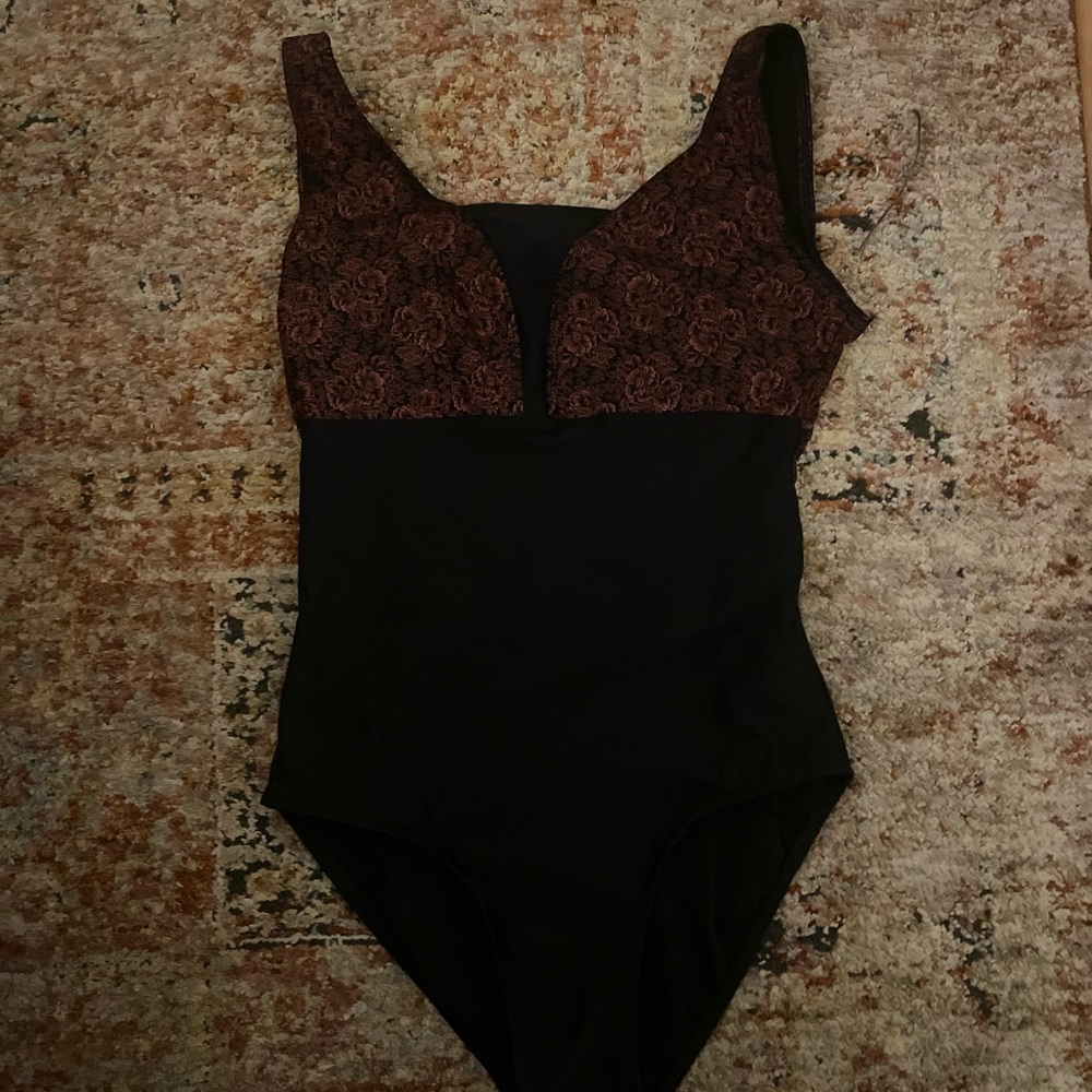 Wear Moi Black and burgundy leo tard